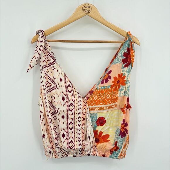 NWT Free People Tied To You Patchwork Boho Tank Top Sz XS Floral V-Neck Festival - Picture 3 of 11
